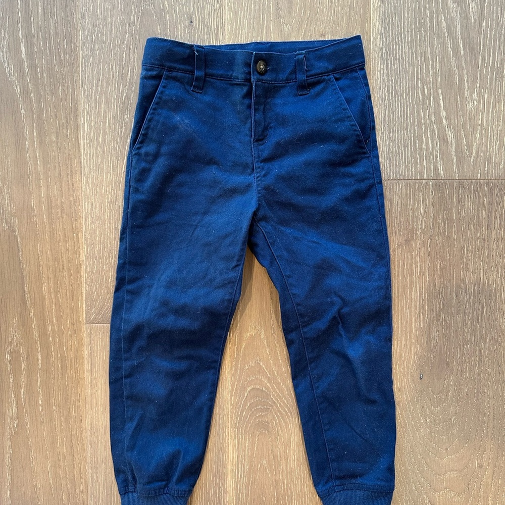 Janie and Jack 5T boy navy button twill jogger pants with adjustable waist